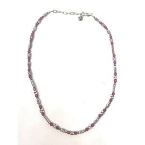 Brighton Gleam Dark Pink Silver Beaded Silver Necklace